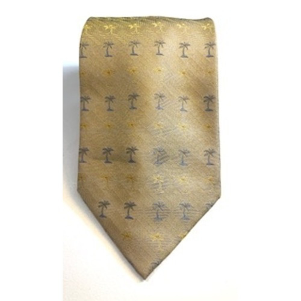 OFF ISLAND Tommy Bahama Palm‎ Tree Necktie Silk Blend Tan Gold 4" x 60.5"